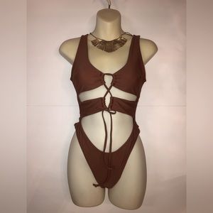 Super sexy brown one piece cut out bathing suit